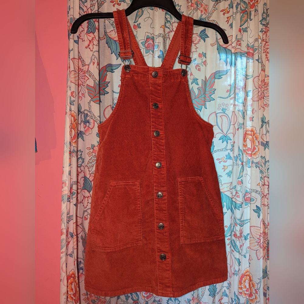 Corduroy romper burnt orange skirt overalls girls size 10-12